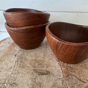 Set Of 3 Vintage MCM Teak Wood Turned Bowls 6”